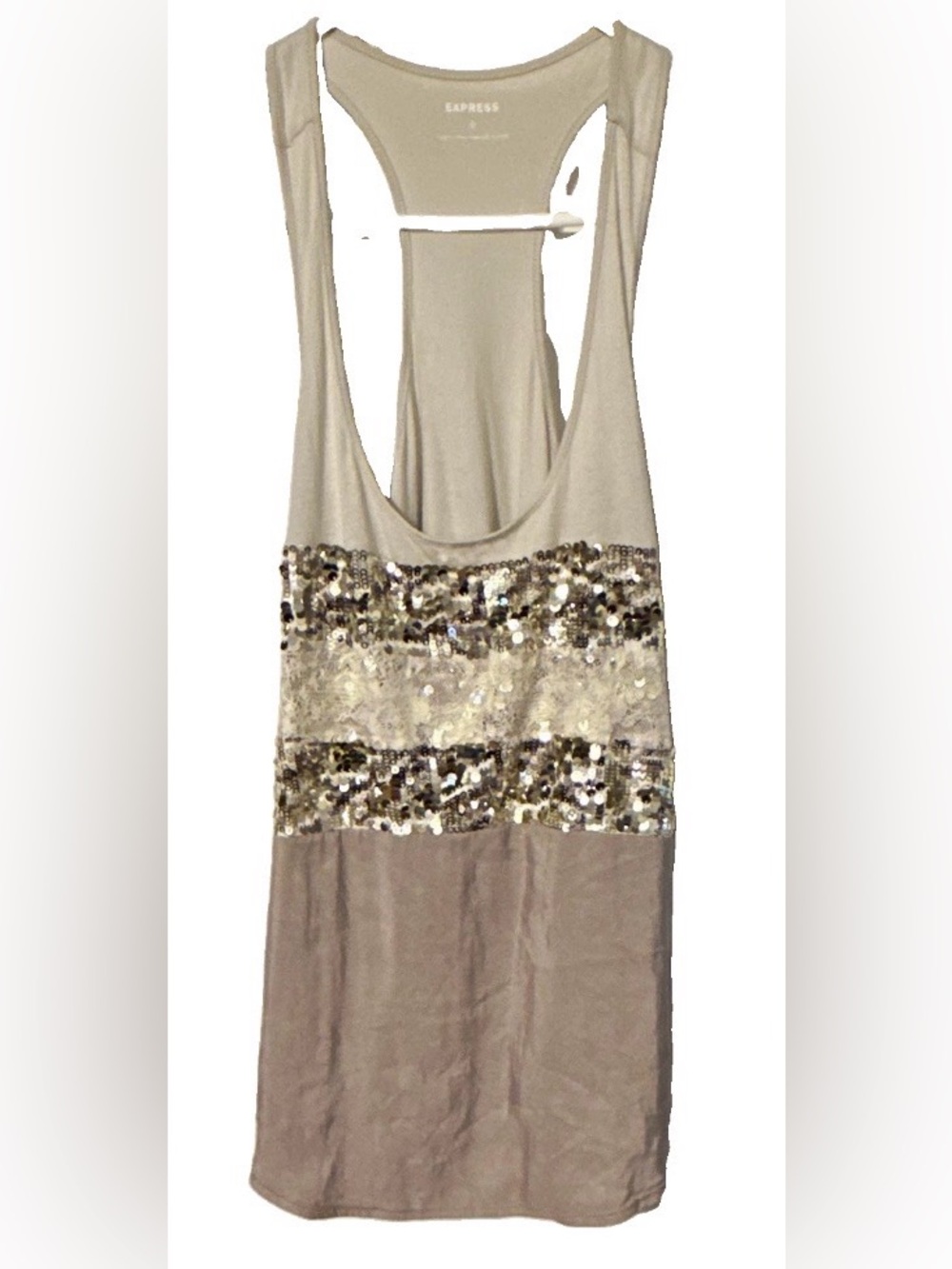 Express Sequin Lace Striped Racerback Tank Top Gray Beige size large